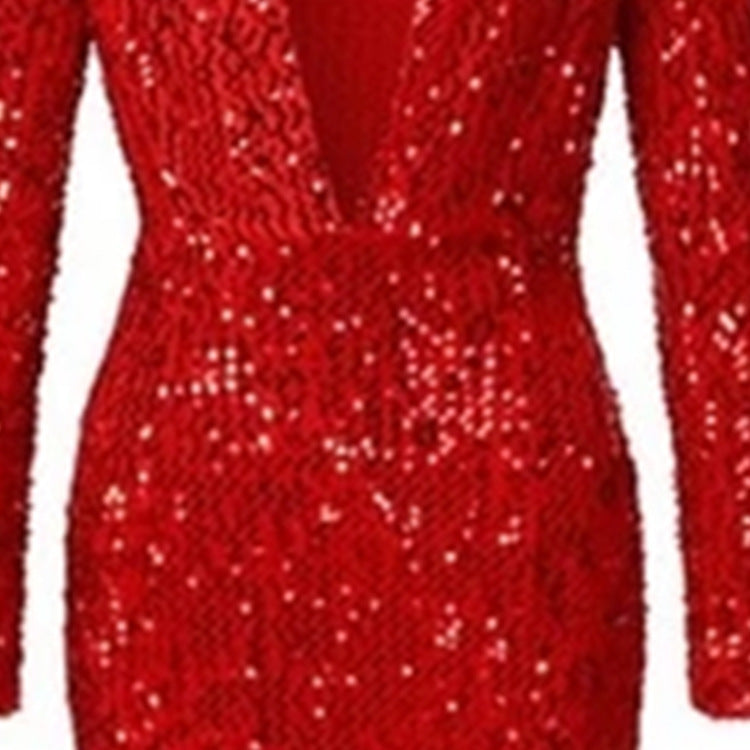 Women's Sexy Tight Deep-V-Neck Long Sleeve Sequin Fishtail Trim Dress