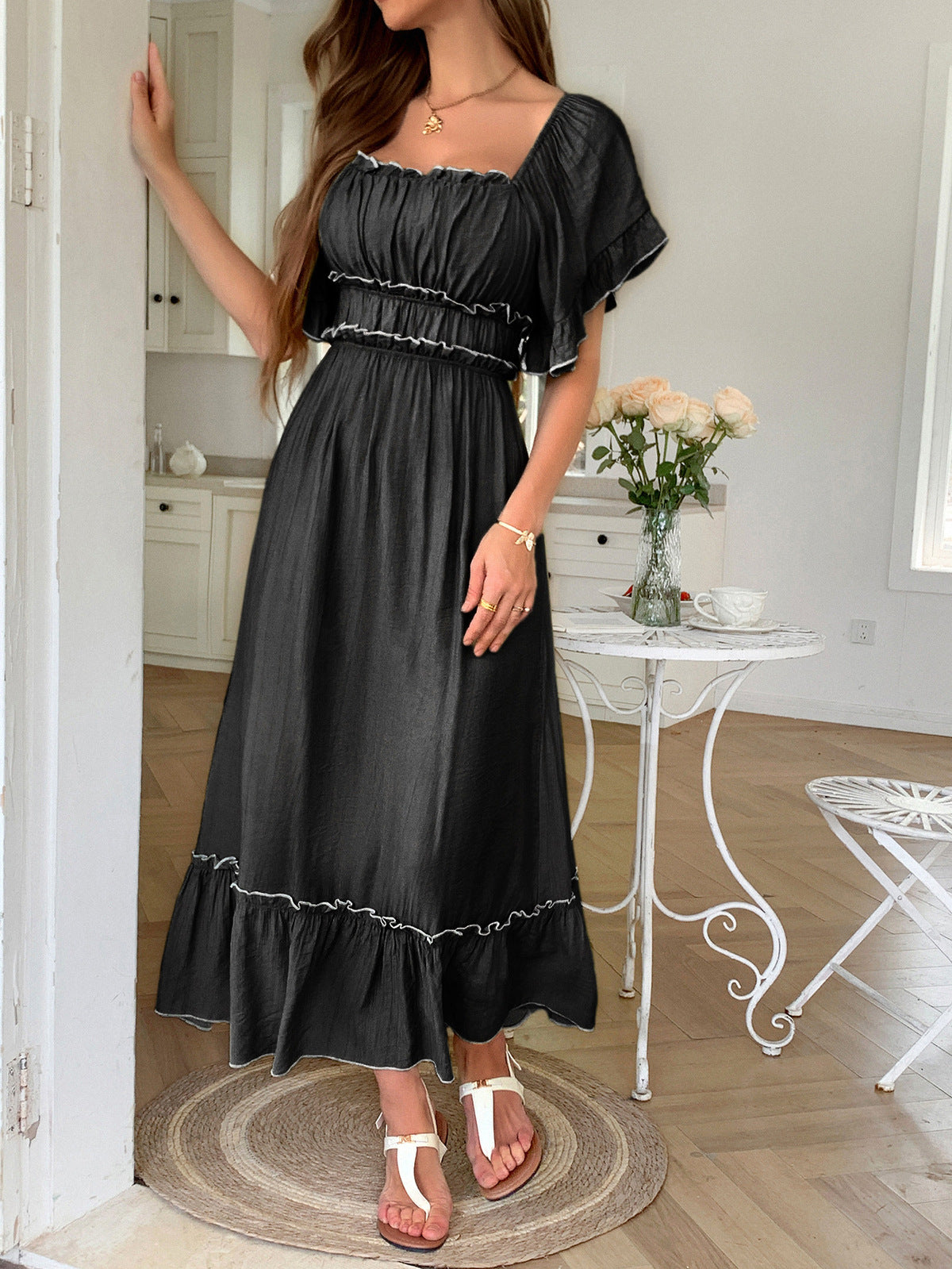 Women's Casual Vacation Short Sleeve Maxi Dress