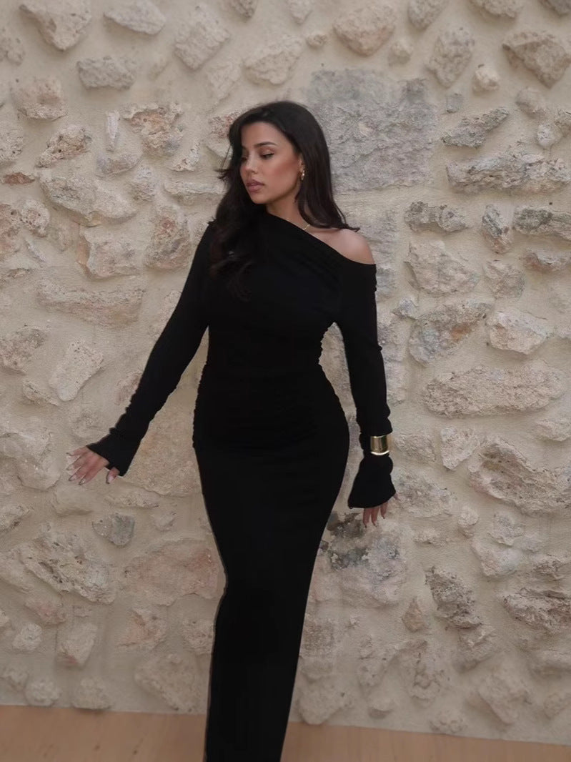 Women's Autumn Sexy Solid Color Long Sleeve Maxi Dress