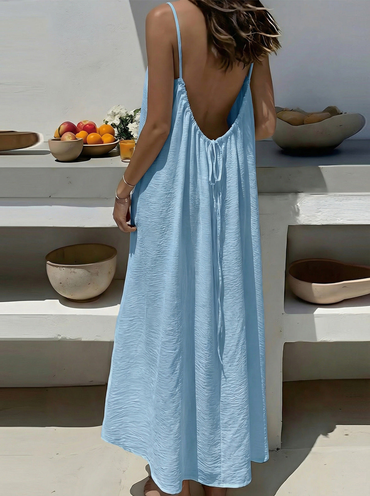 Women's Vacation Casual Simple Solid Color Sleeveless Backless Loose Dress