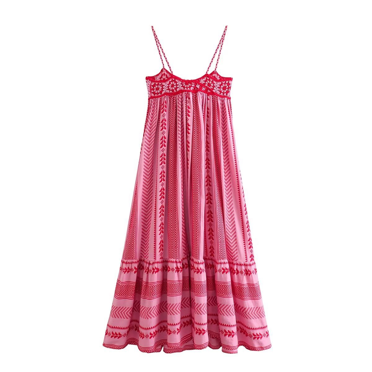 Women's Bohemian Casual Embroidered Sling Maxi Dress
