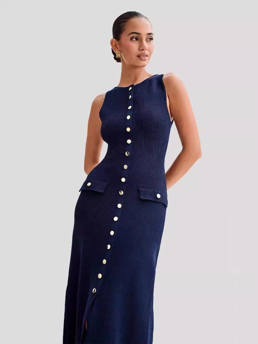 Women's Sleeveless Crewneck Slim-Fit Knitted Dress