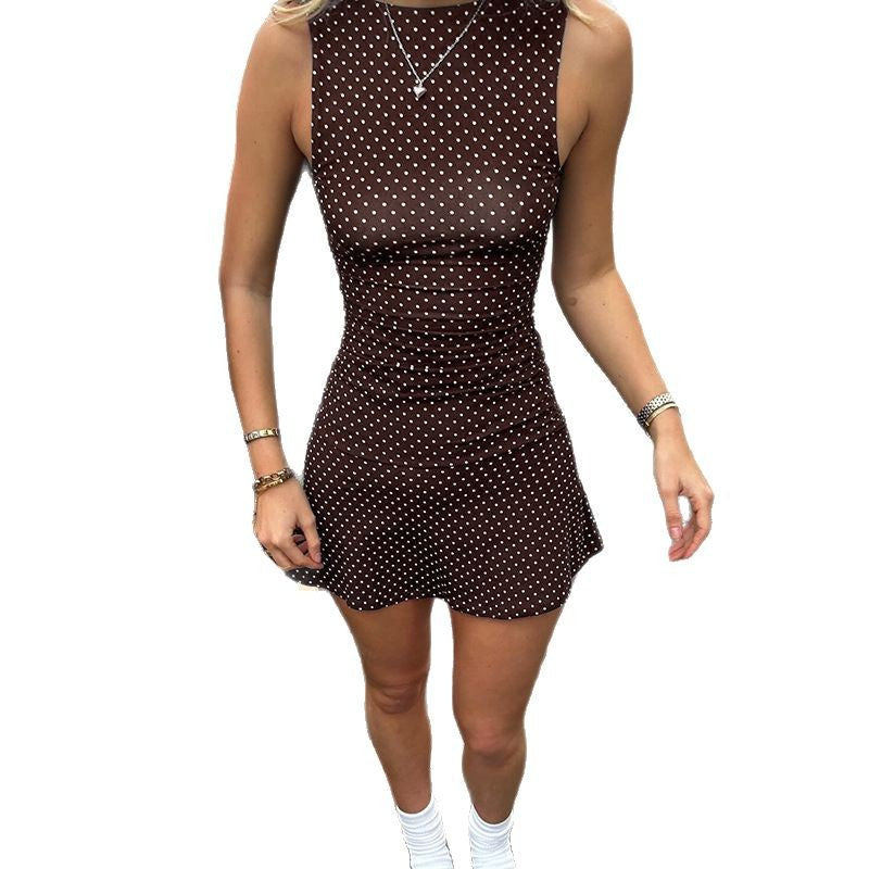Women's Summer Sleeveless Casual Polka Dot Printed A-Line Dress