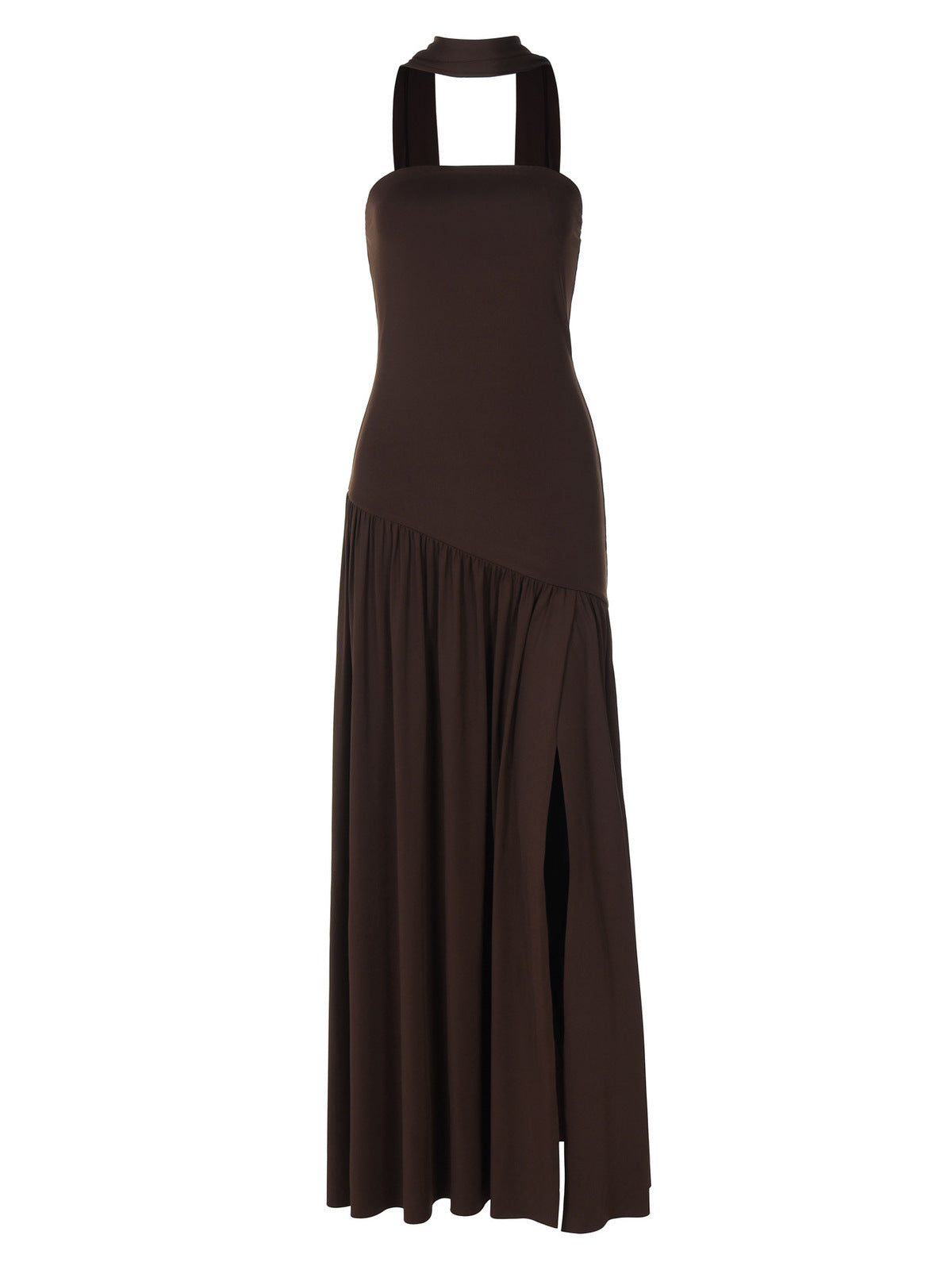 Women's Elegant Sexy Solid Color Tube Top Long Strap Split Backless Maxi Dress
