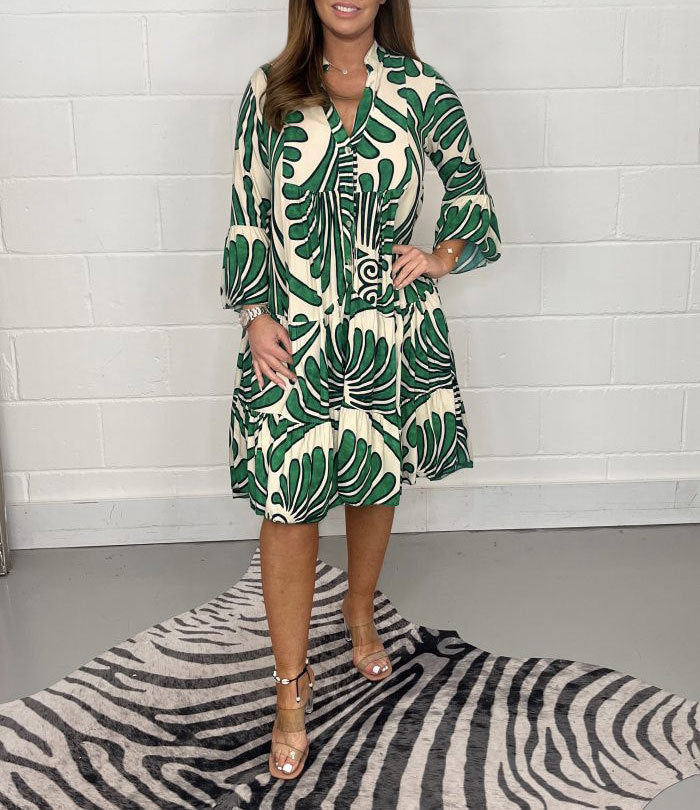 Women's Casual Boho Graphic Print V-Neck Loose Shirt Dress