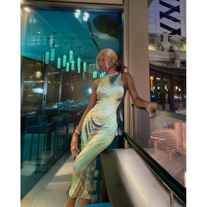 Women's Sexy Tie-Dye Printing Bodycon Maxi Dress