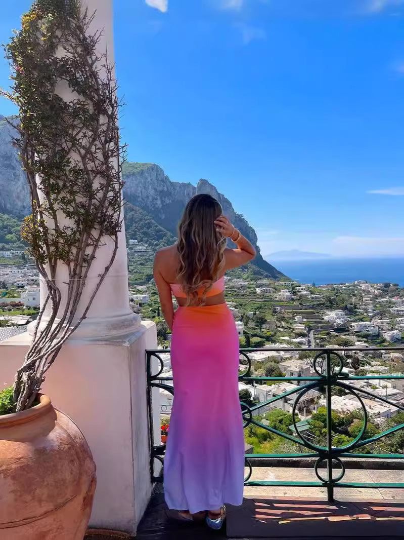 Women's Sexy Gradient Strapless Maxi Dress