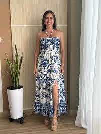 Women's Summer Boho Vacation Print Halter-Neck Lace-Up Split Dress