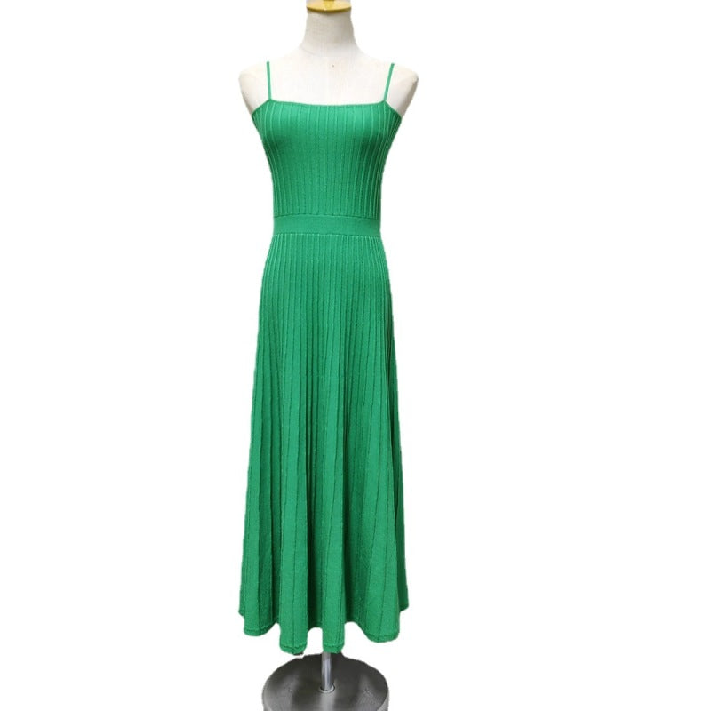 Women's Summer Vacation Spaghetti Strap Slim-Fit High Waist Knitted Maxi Dress