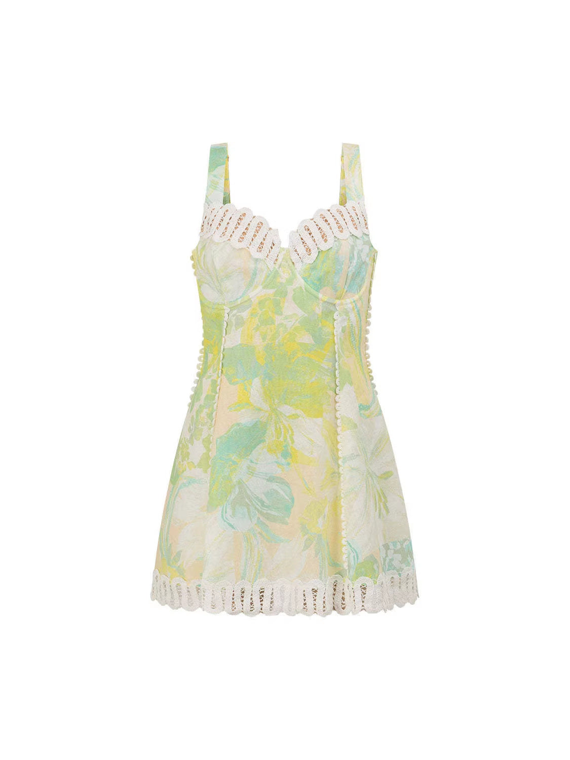 Women's Casual Boho Printed Linen Lace Strap V-Neck Sleeveless Slim Fit Dress