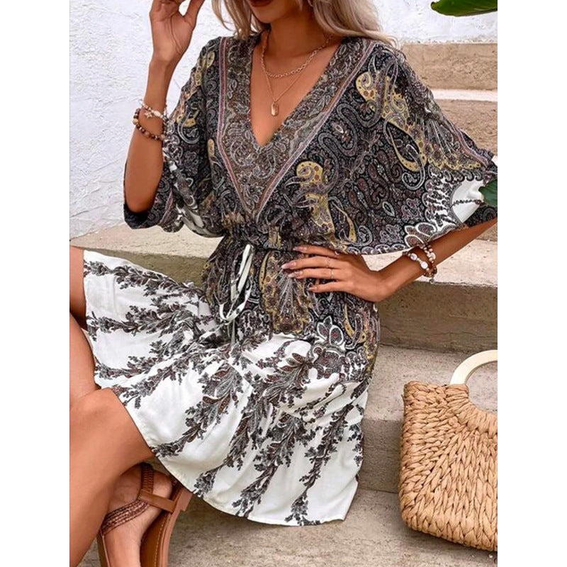 Women's Western Summer Casual V-Neck 3D Graphic Printing Dress