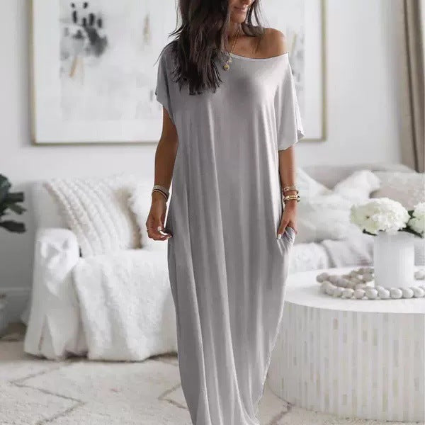 Women's Casual Simple Short Sleeve Solid Color Maxi Dress