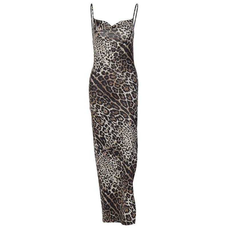 Women's Print Sexy Backless Split Sling Maxi Dress