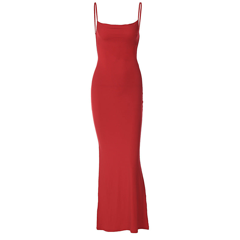 Women's Sexy Simple Solid Color Strap Backless Dress