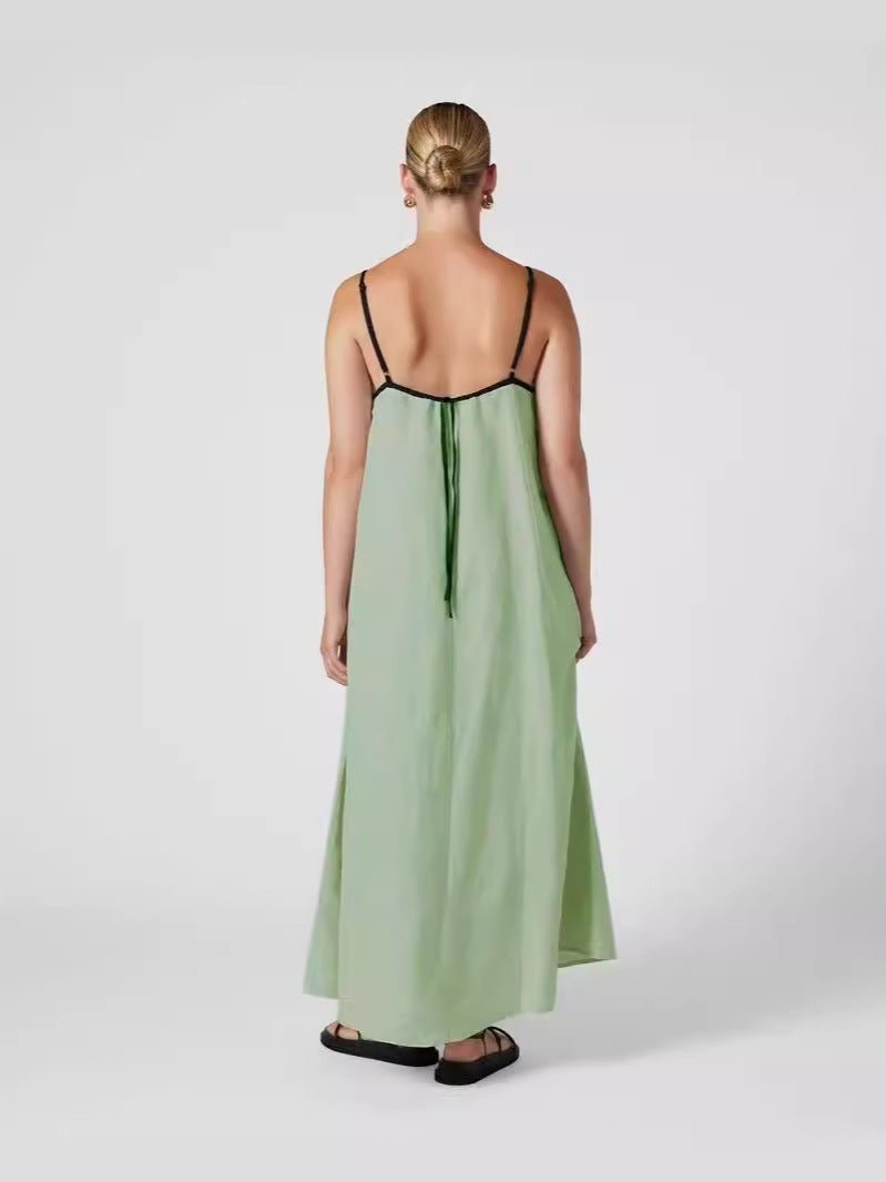 Women's Summer Casual Sexy Sling Maxi Dress, Solid Color