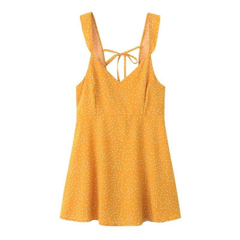 Women's Sexy Vacation Polka Dot Print Spaghetti Strap Backless Dress