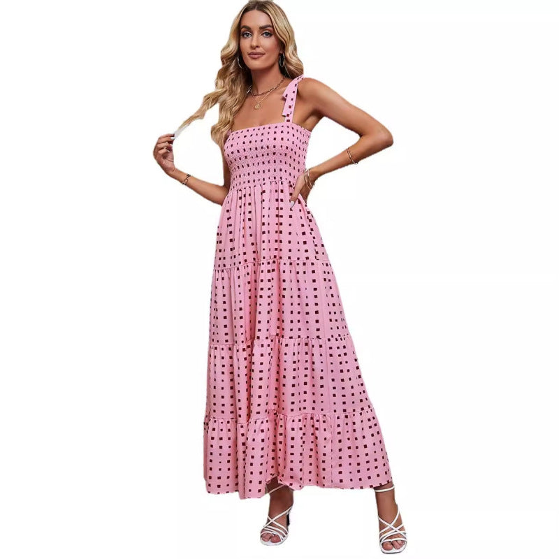 Women's Vacation Casual Backless Printed Strap Maxi Dress