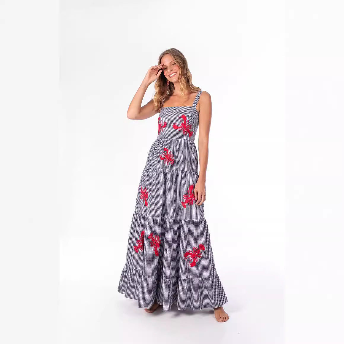 Women's Summer Casual Floral Embroidery Sling Maxi Dress
