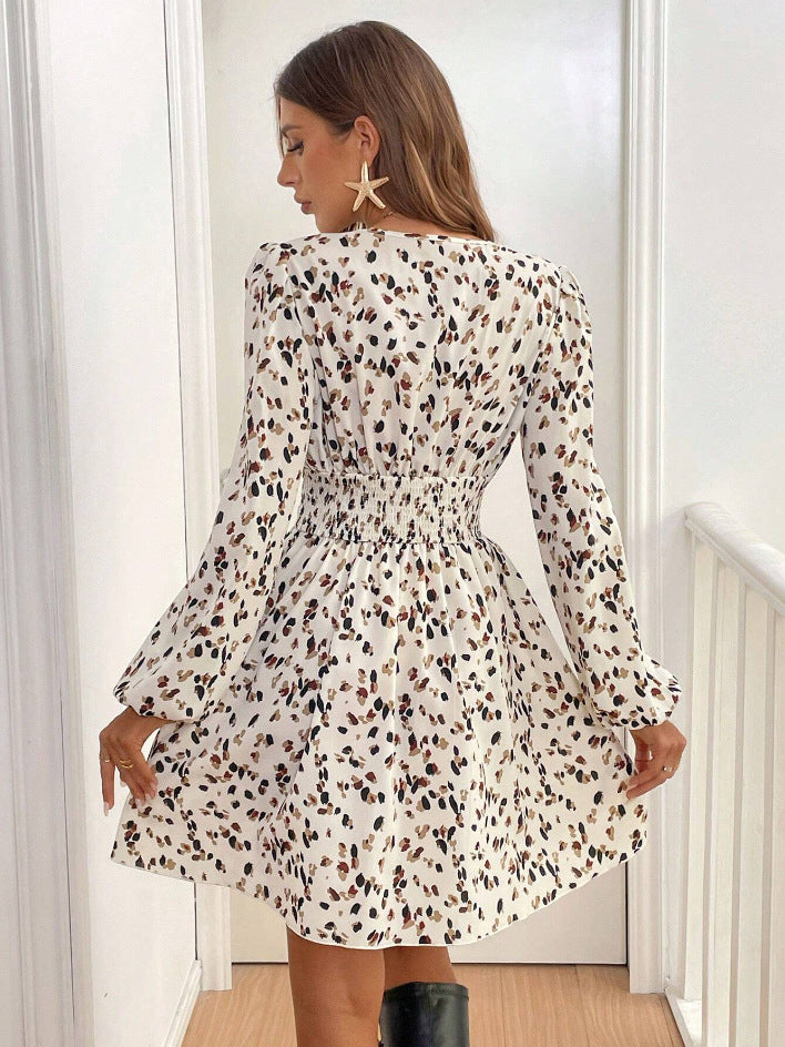 Women's Casual Leopard Print Long Sleeve Dress