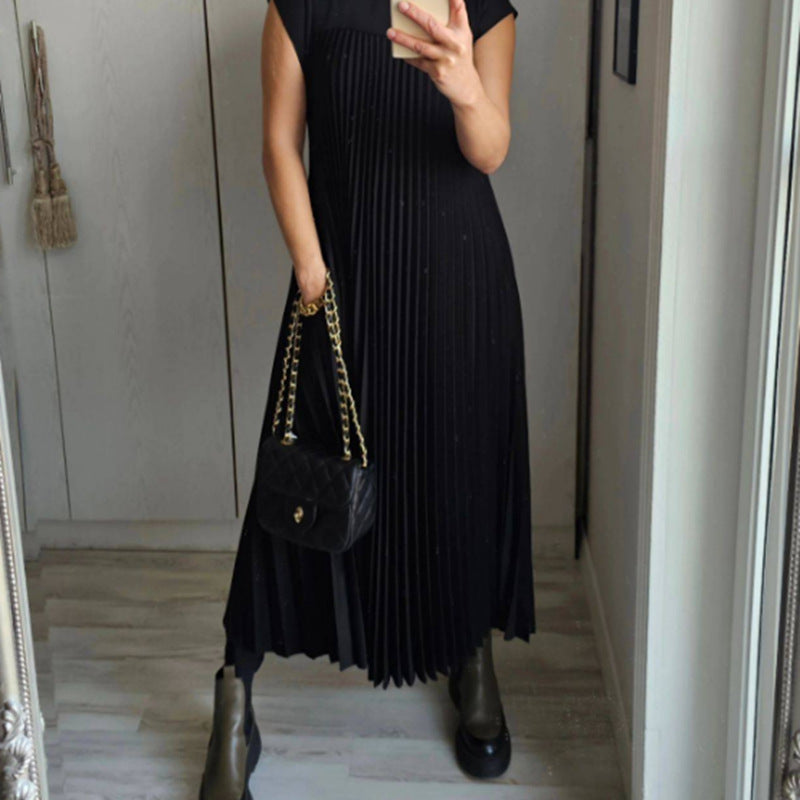 Women's Casual Elegant Round Neck Sleeveless Pleated Maxi Dress