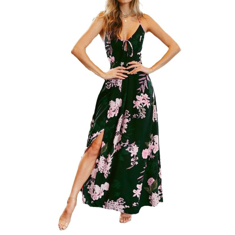 Women's Summer Floral Printed Suspenders Maxi Dress