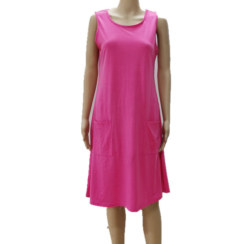 Women's Summer Casual Sleeveless Pocket Straps Dress