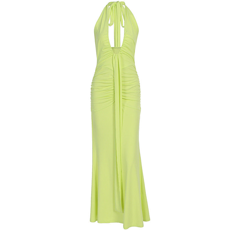 Women's Sexy Halter-Neck Backless Maxi Dress, Solid Color