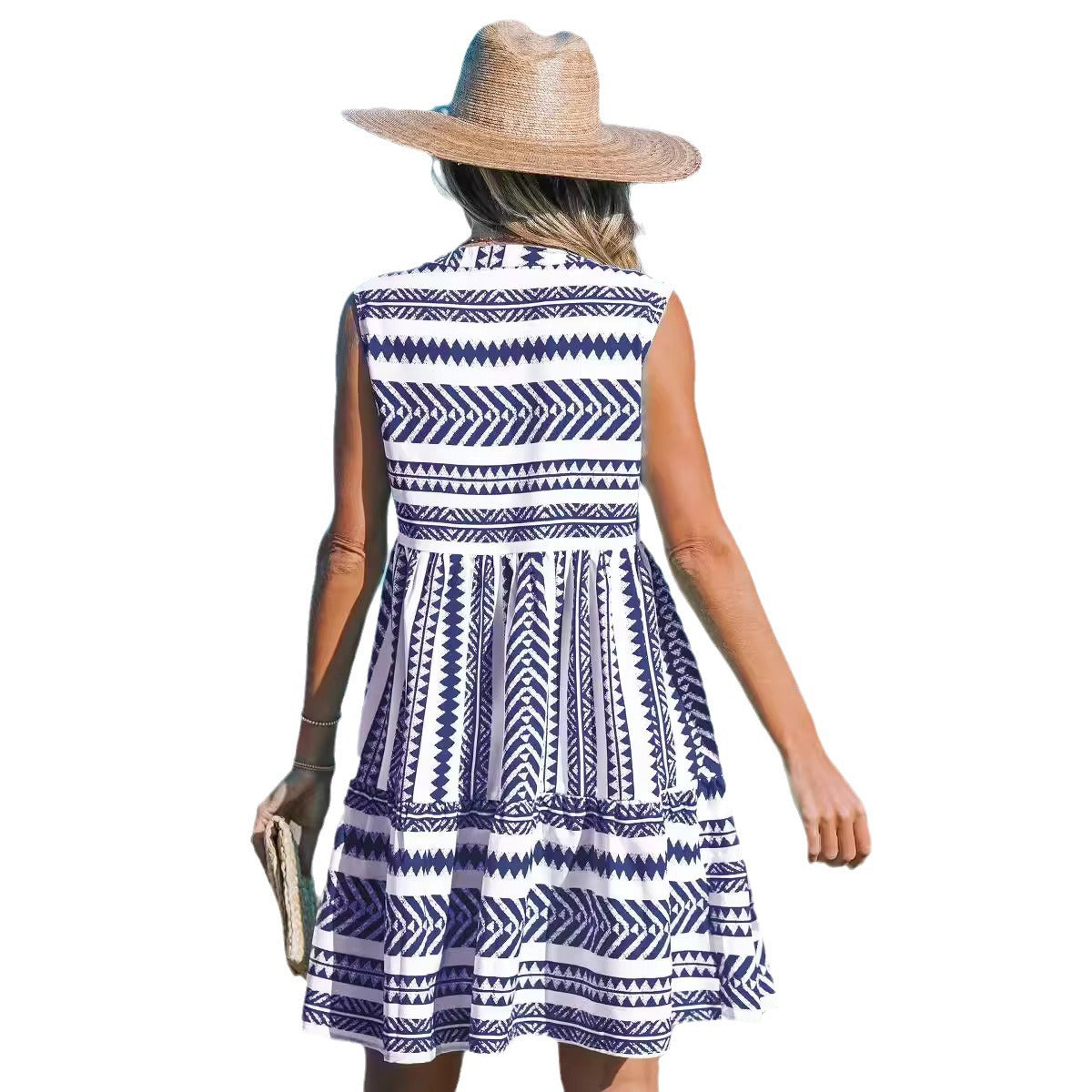Women's Bohemian Casual Print Dress, Sleeveless V-Neck