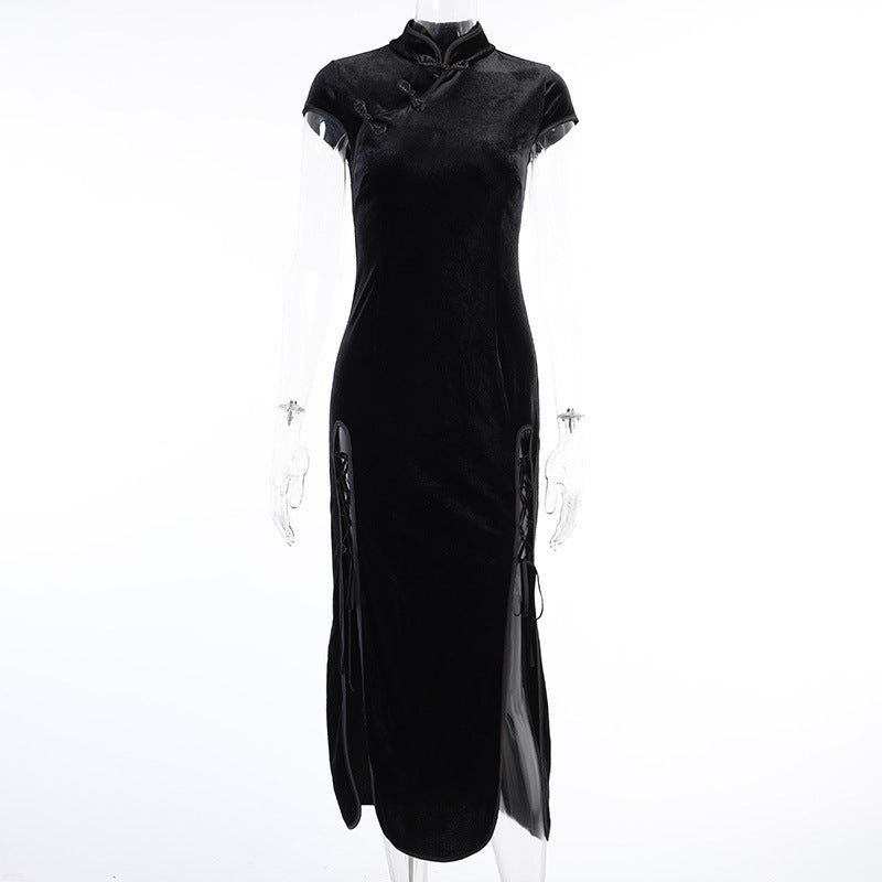 Women's Sexy Dark Gothic Split Strap Cheongsam Dress