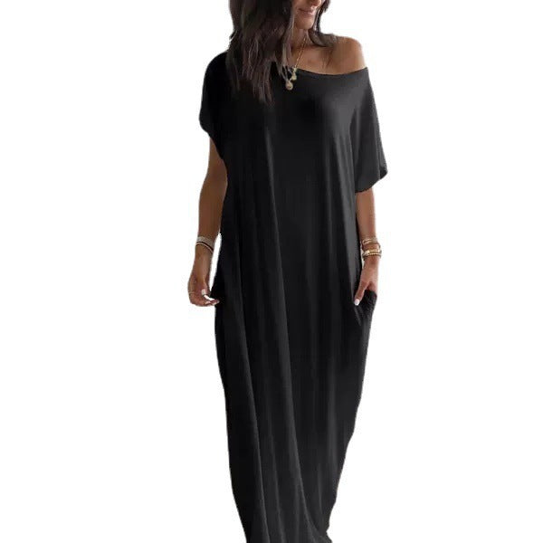 Women's Casual Simple Short Sleeve Solid Color Maxi Dress