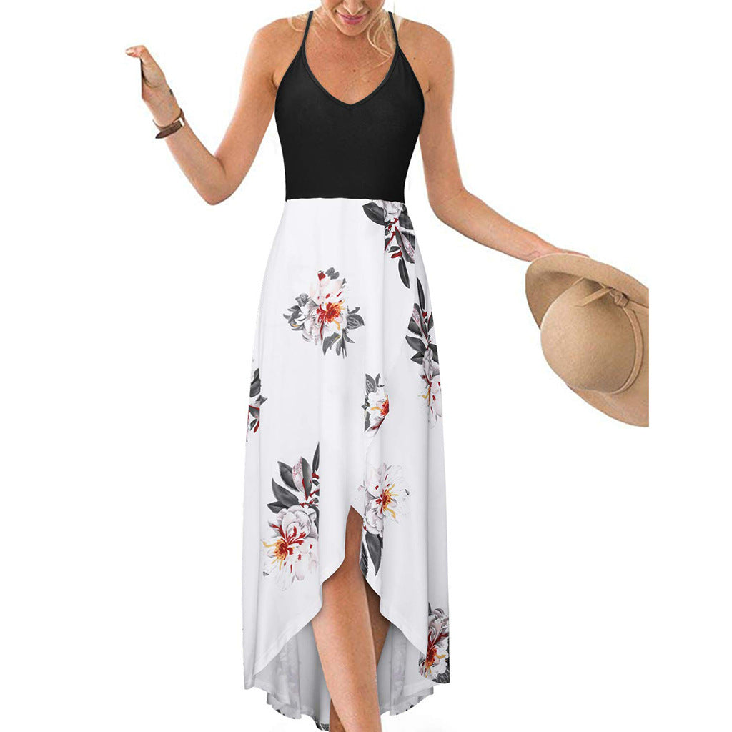Women's Summer Casual V-Neck Sleeveless Floral Printed Maxi Dress