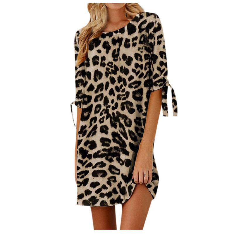 Women's Casual Leopard Print Round Neck Dress