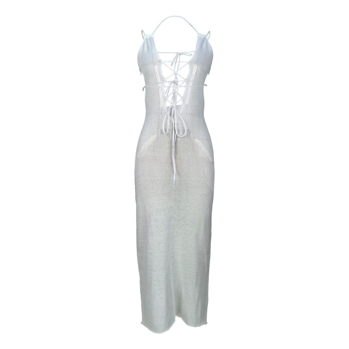 Women's Summer Sexy Backless Hollow Lace-Up Knitted Maxi Dress