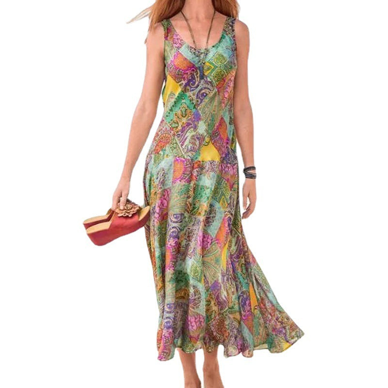 Women's Boho Sleeveless Printed Maxi Dress