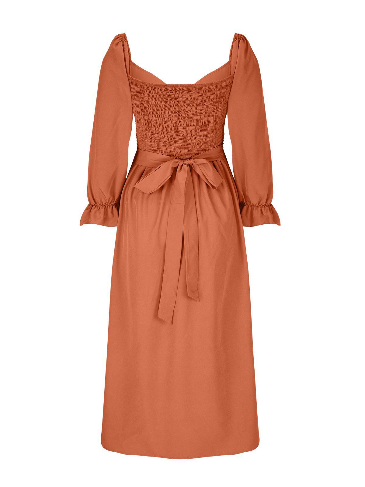 Women's Elegant Solid Color Long Sleeve V-Neck Midi Dress