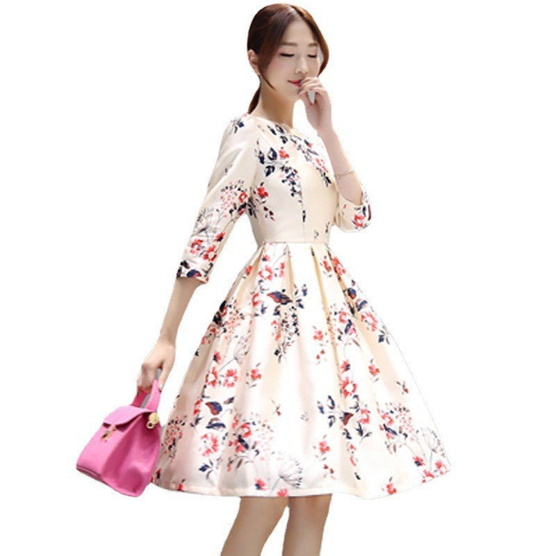 Women's Petite Elegant Office Chic Floral Swing Dress