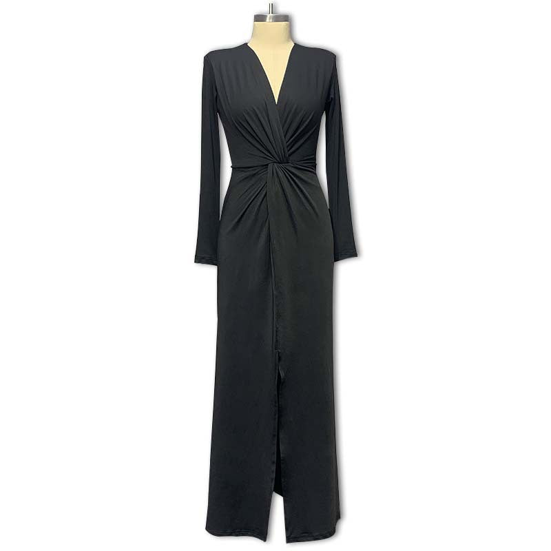 Women's Sexy Deep V Creased High Split Maxi Dress