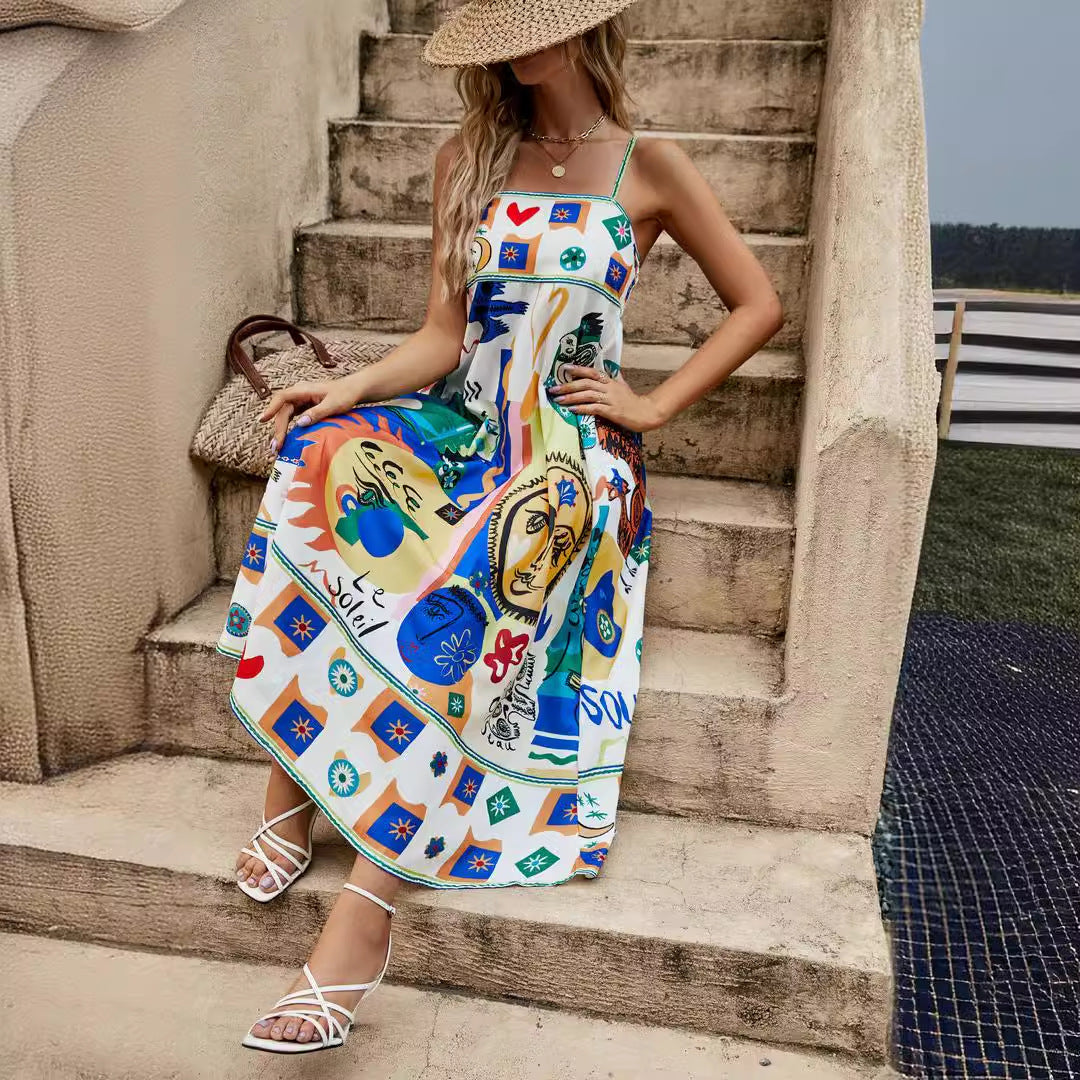 Women's Summer Casual Graffiti Print Sling Dress
