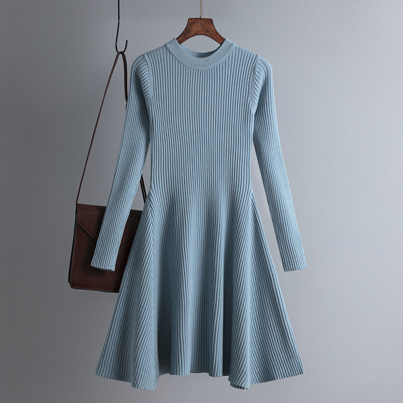 Women's Autumn Winter Solid Color Long Sleeve Knitted Pullover Dress