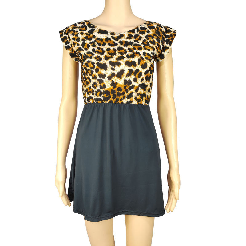 Women's Leopard Houndstooth Print Casual Short Sleeve Round Neck Pleated Dress