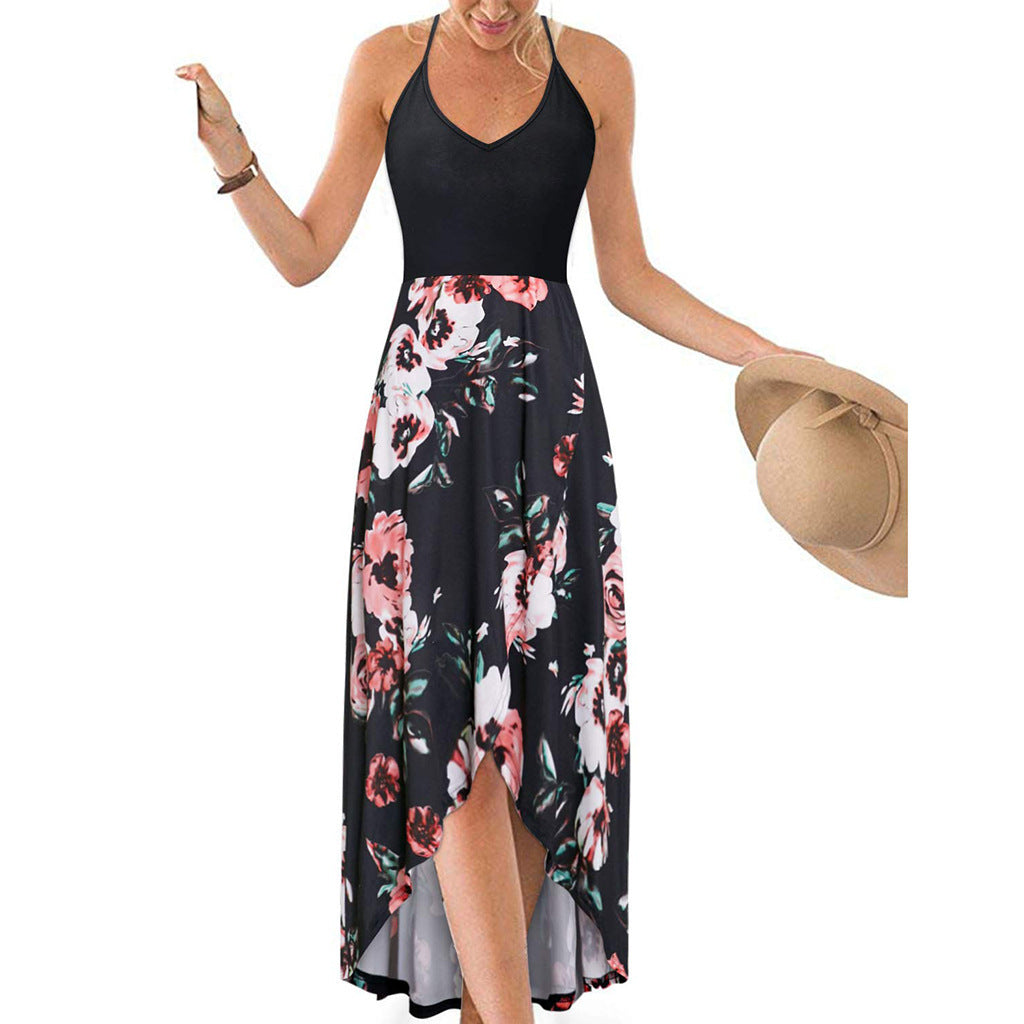 Women's Summer Casual V-Neck Sleeveless Floral Printed Maxi Dress