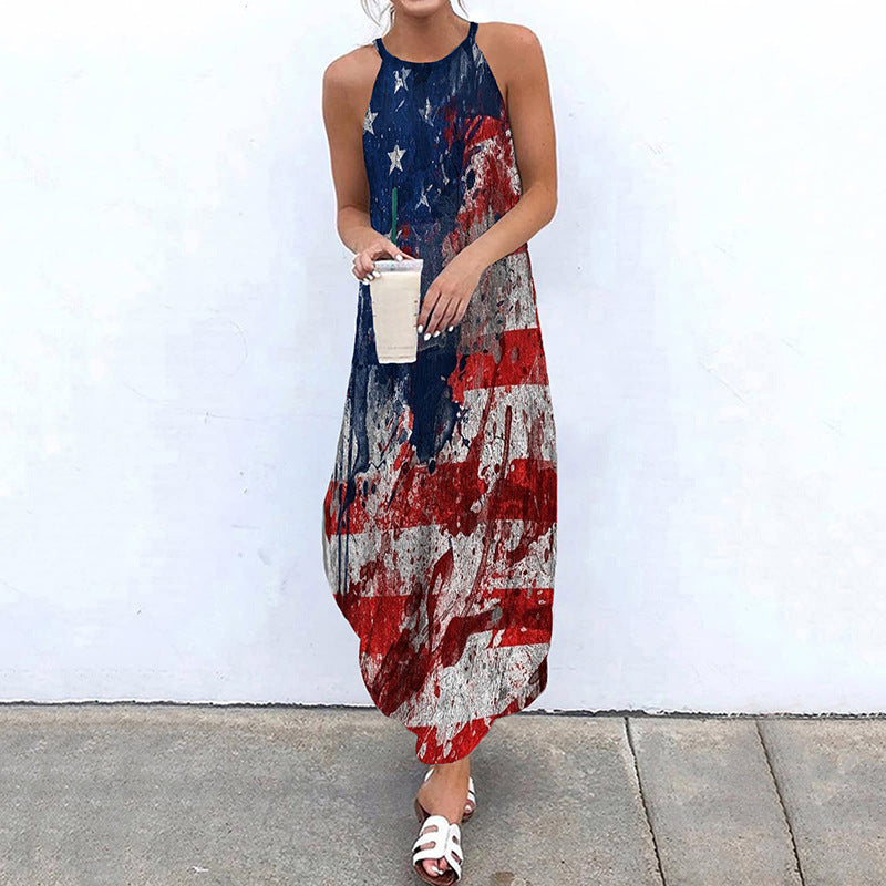 Women's Summer Boho Style Paisley Print Halter Neck Maxi Dress