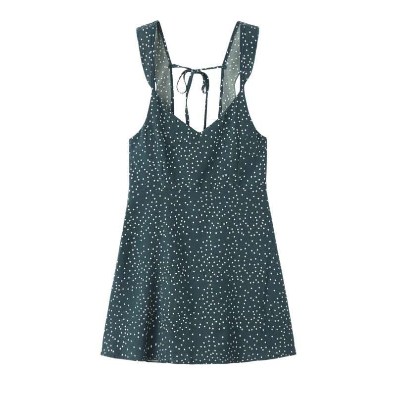 Women's Sexy Vacation Polka Dot Print Spaghetti Strap Backless Dress