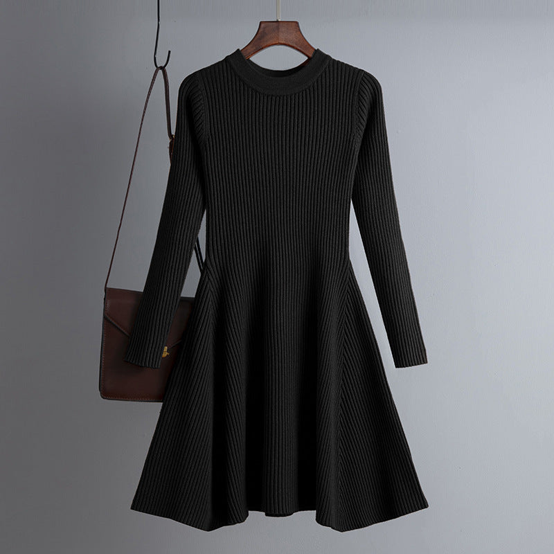 Women's Autumn Winter Solid Color Long Sleeve Knitted Pullover Dress