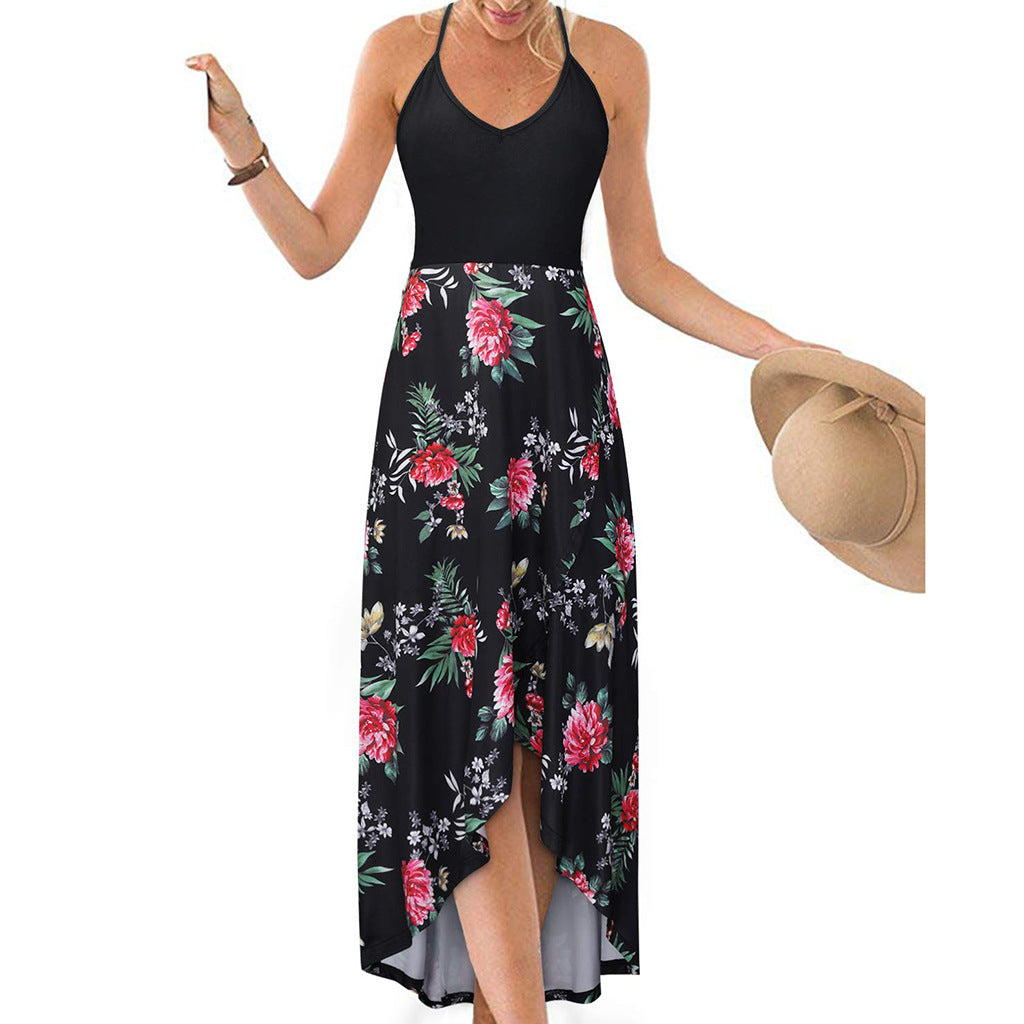 Women's Summer Casual V-Neck Sleeveless Floral Printed Maxi Dress