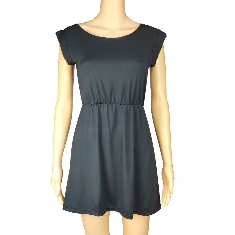 Women's Leopard Houndstooth Print Casual Short Sleeve Round Neck Pleated Dress