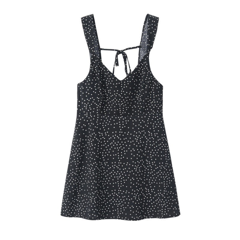 Women's Sexy Vacation Polka Dot Print Spaghetti Strap Backless Dress