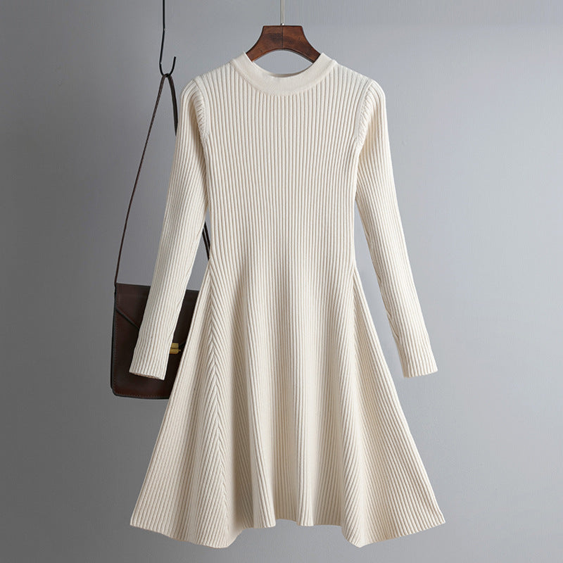 Women's Autumn Winter Solid Color Long Sleeve Knitted Pullover Dress