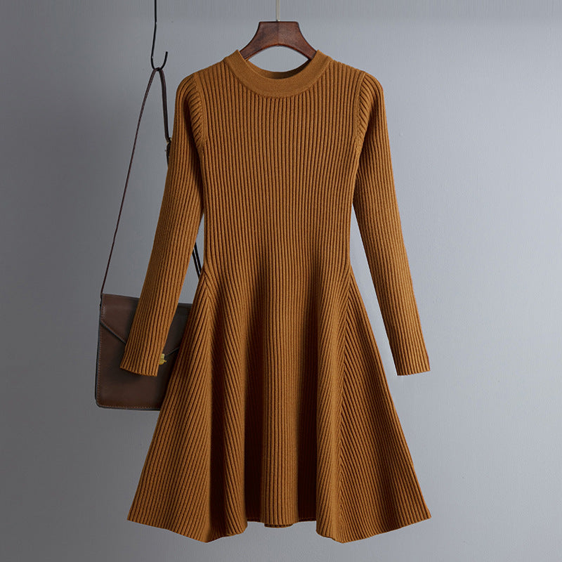 Women's Autumn Winter Solid Color Long Sleeve Knitted Pullover Dress