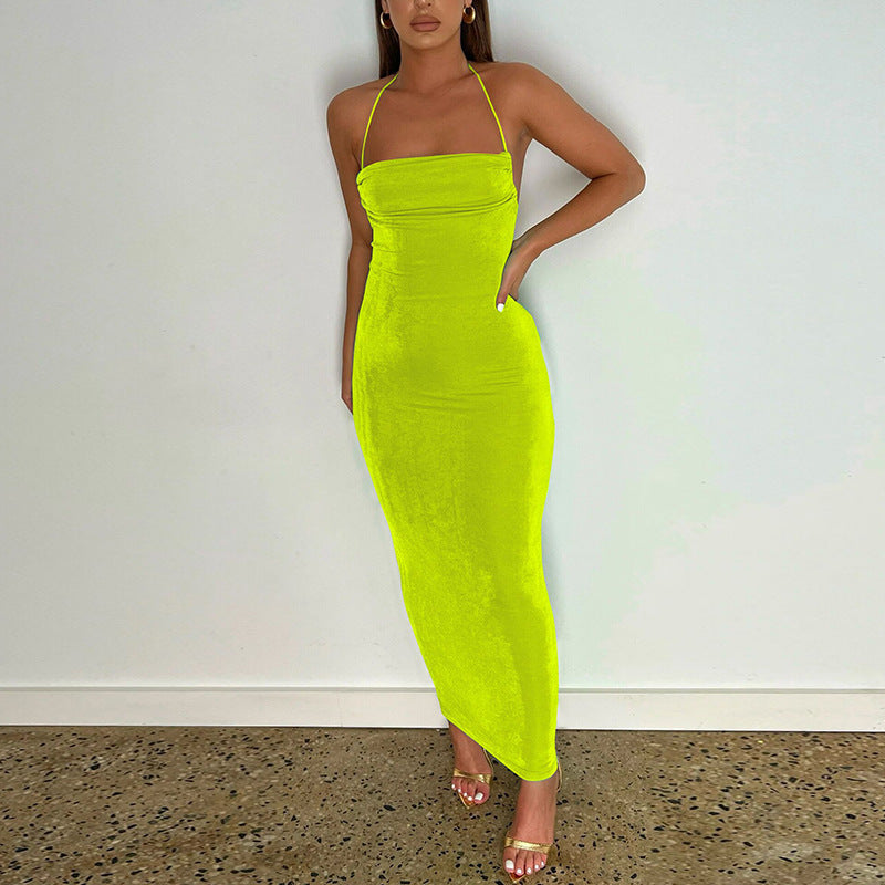 Women's Sexy Backless Lace-Up Halter Neck Slim Maxi Dress